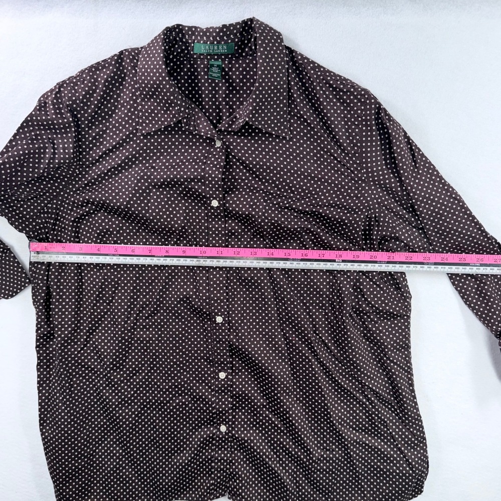 Lauren Ralph Lauren Polka Dot Cotton Button Down Shirt Brown White 1X Plus Size - Picture 4 of 5